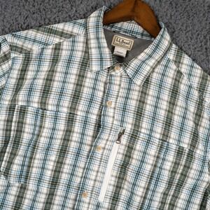 L.L. Bean Shirt Mens XLT Green Plaid Long Sleeve Button Up Roll Up Sleeve Vented